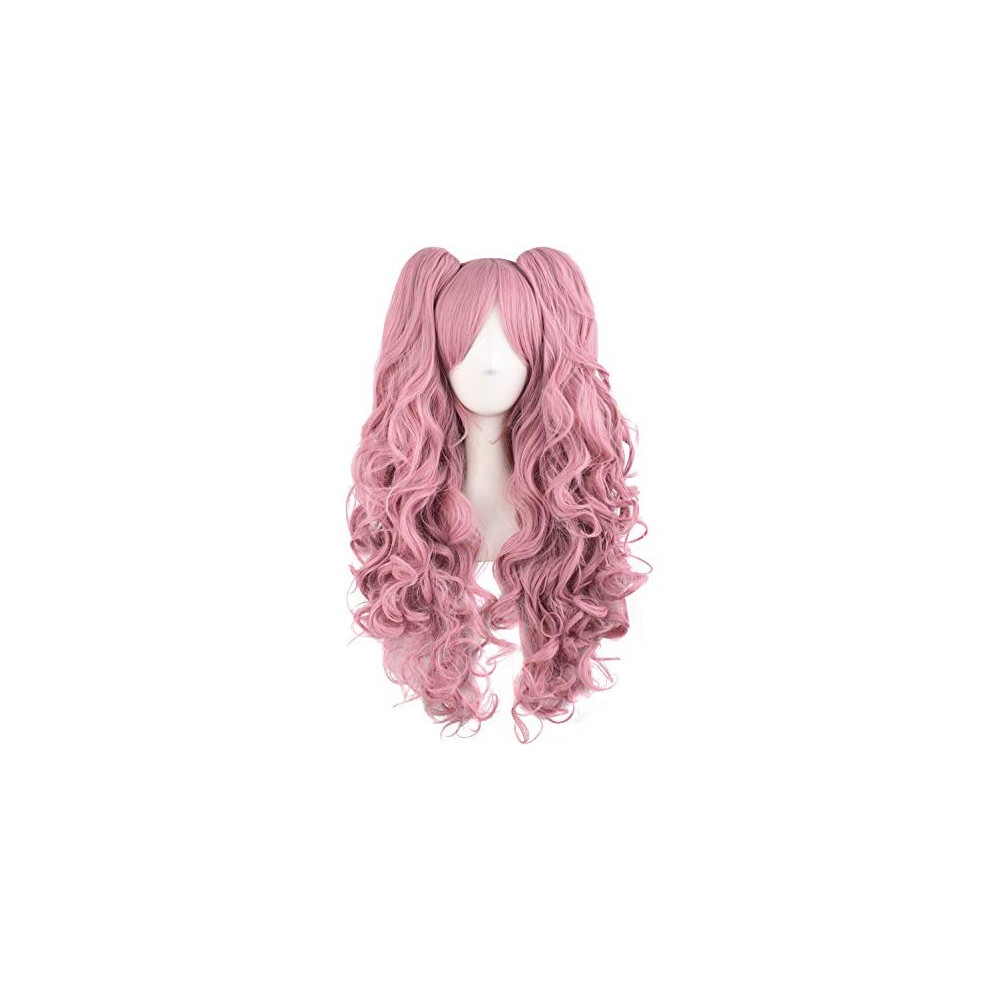 Mapofbeauty Unisex Pink Lolita Long Curly Clip On Ponytails Cosplay Wig (Rouge )