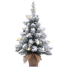 Pre-Lit Artificial Mini Christmas Tree with LED Lights,20 Inch Snow Flocked Pine Xmas Tree,70 Branch Tips,Desktop Tabletop Christmas Tree Burlap Base-