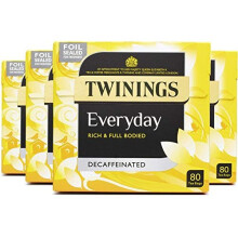 Twinings Decaffeinated Everyday Tea: 320 Bags (80 Count x 4), Rich Full-Bodied Black Tea, Vegan & Biodegradable Bags