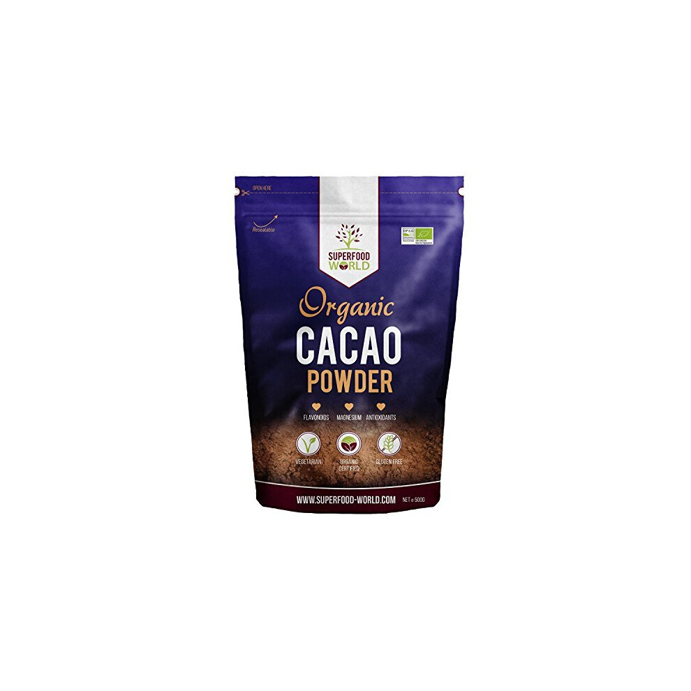 Organic Peruvian Raw Cacao - Premium Cocoa Powder 500g - Nature's Chocolate Powder Rich in Magnesium & Flavonoids - Ideal for Hot Chocolate,