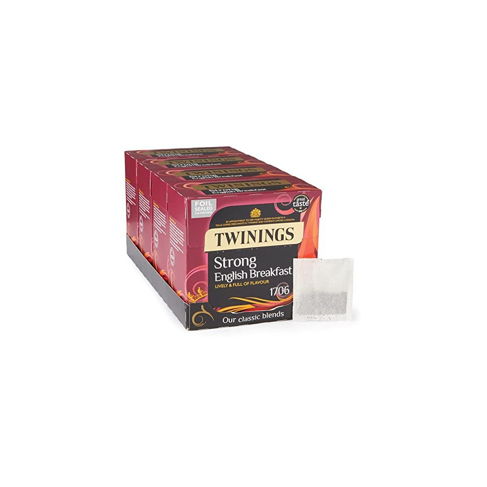 Twinings English Strong Breakfast Tea | Bold, Lively & Full Of Flavour Tea | Multipack Bulk Buy, 320 (4 X 80) Biodegradable Tea Bags Black