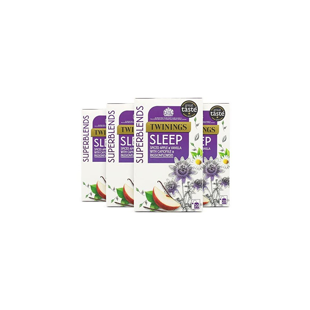 Superblends Sleep Tea - Spiced Apple & Vanilla Herbal Tea Infusion with Camomile & Passion Flower - 80 Biodegradable Tea Bags