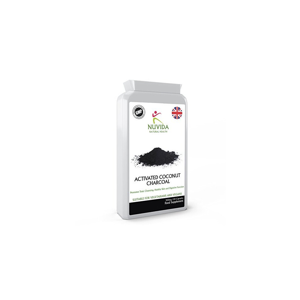 Nuvida Natural Health Activated Charcoal Capsules / 120 X 300Mg Charcoal Capsules/Sustainable Charcoal Supplement/Vegan And Vegetarian Friendly