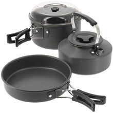 NGT Fishing & Camping 3PC Gun Metal Aluminium 1.1L Kettle 1.5L Pot & 0.6L Pan Lightweight & High Quality, Durable Construction