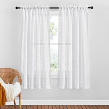 White Curtains for Bedroom - Linen Look Net Curtain Thick Voile Fabric Light Filtering Slot Top Semi Curtain Panels for Nursery Room, 1 Pair, W 52