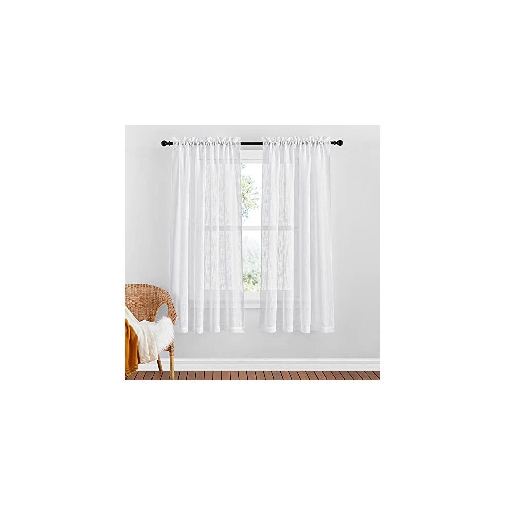 Curtains For Bedroom - Linen Look Net Curtain Thick Voile Fabric Light Filtering Slot Top Semi Curtain Panels For Nursery Room, 1 Pair, W 52 White Pony Dance