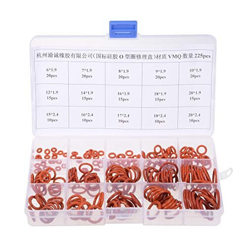 Silicone Rubber O-Ring Assortment Kit 225 Pieces 15 Sizes Metric VMQ ...