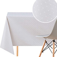 Wipe Clean Tablecloth Grey With White PVC Table Cover - Rectangle 200 x 140 cm - Wipeable Vinyl Plastic Table Cloth with Polka Dots Print