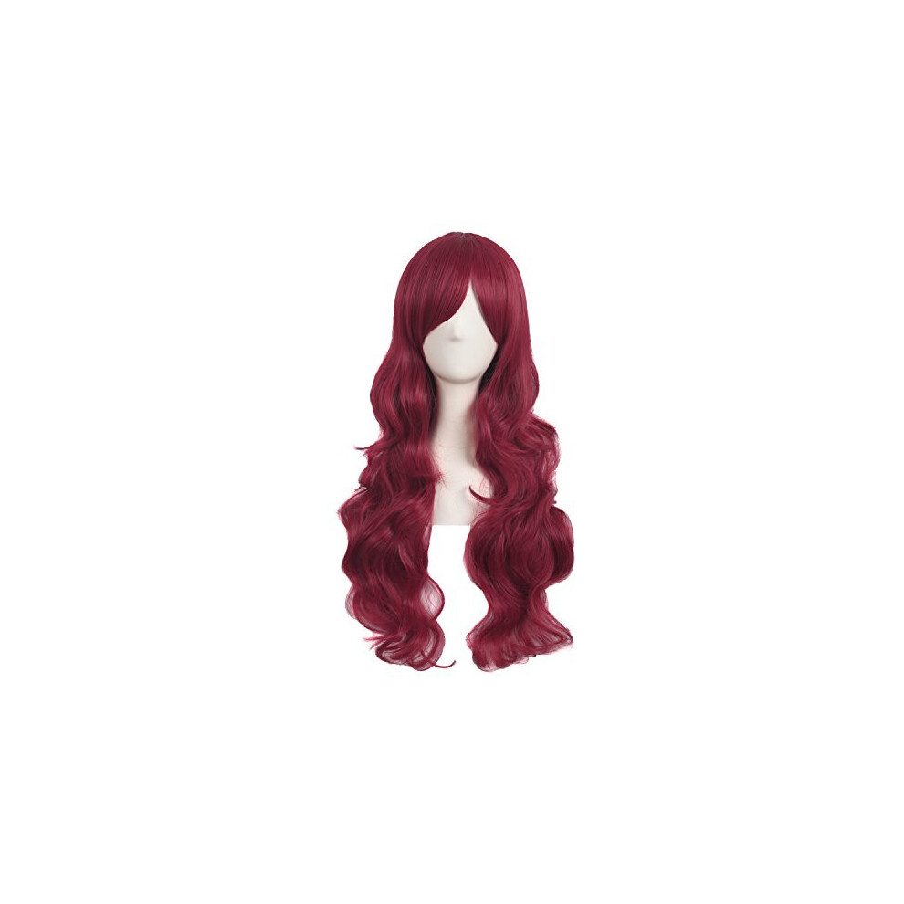 28 Inch/70cm Charming Women Side Bangs Long Curly Full Hair Synthetic Wig (Red)