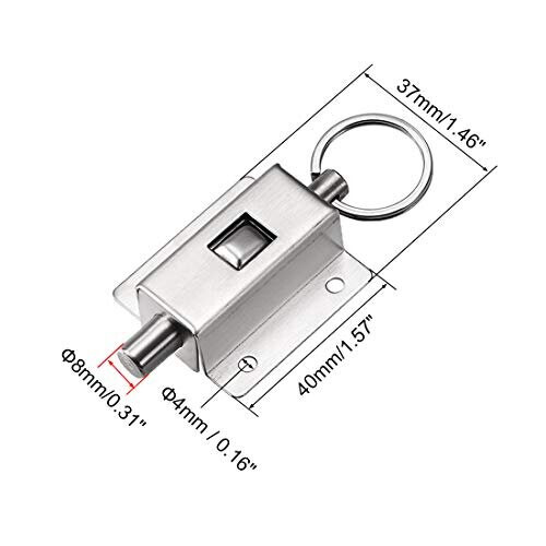 Door Barrel Bolt, Stainless Steel Ring-Pull Spring Loaded Auto Sliding Latch 1