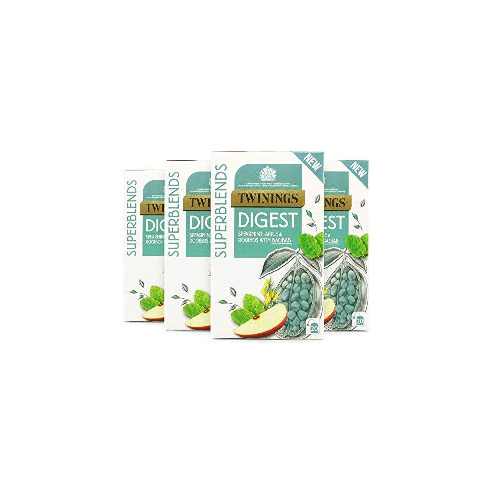 Twinings Superblends Digest Tea - Spearmint Herbal Tea Infusion With Apple, Rooibos & Baobab - 80 X Biodegradable Tea Bags