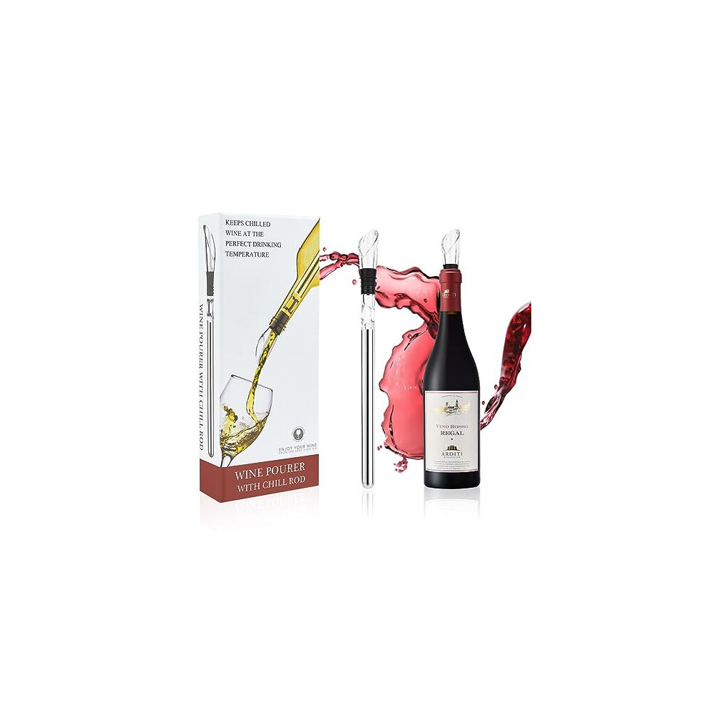 Wine Cooler,Wine Chiller with Stainless Steel Wine Pouer and Chill Rod,Wine Bottle Cooler Stick with Aerator Pourer