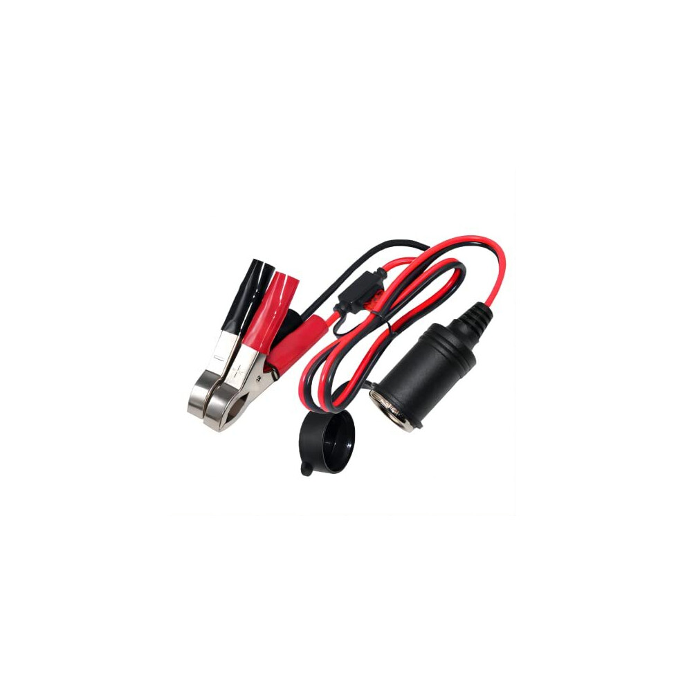2Ft 12V 24V Female Car Cigarette Lighter Socket To Battery Alligator Crocodile Clips Connector, Car Battery Clamp-On Extension Charge Cable With 10A 5011145429996