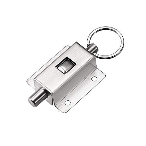Door Barrel Bolt, Stainless Steel Ring-Pull Spring Loaded Auto Sliding Latch