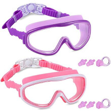 2 Pack Kids Swim Goggles, Swimming Glasses for Children and Early Teens from 3 to 15 Years Old, Wide Vision, Anti-Fog, Waterproof, UV Protection