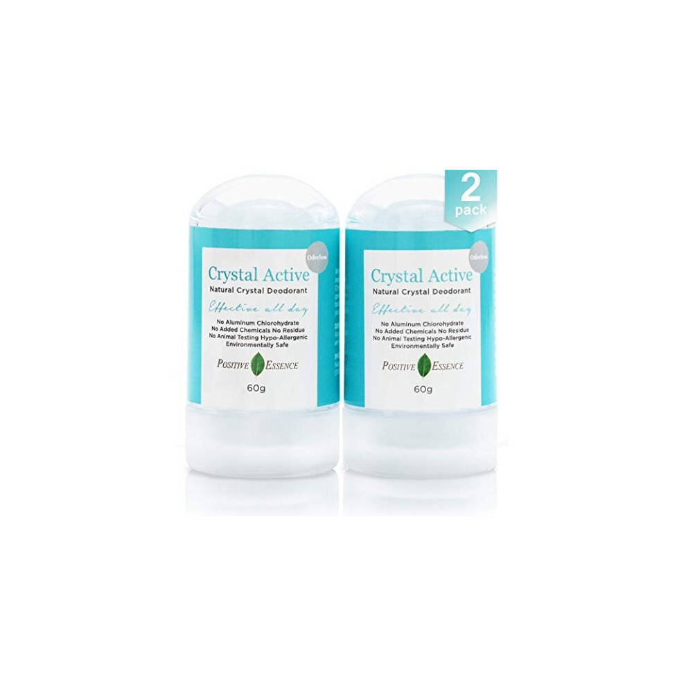 Positive Essence Crystal Deodorant Stone, Crystal Active, 100% Natural, Long Lasting, Single Ingredient, No Aluminum Chlorohydrate Or Chemicals, Unscented/Odorless,