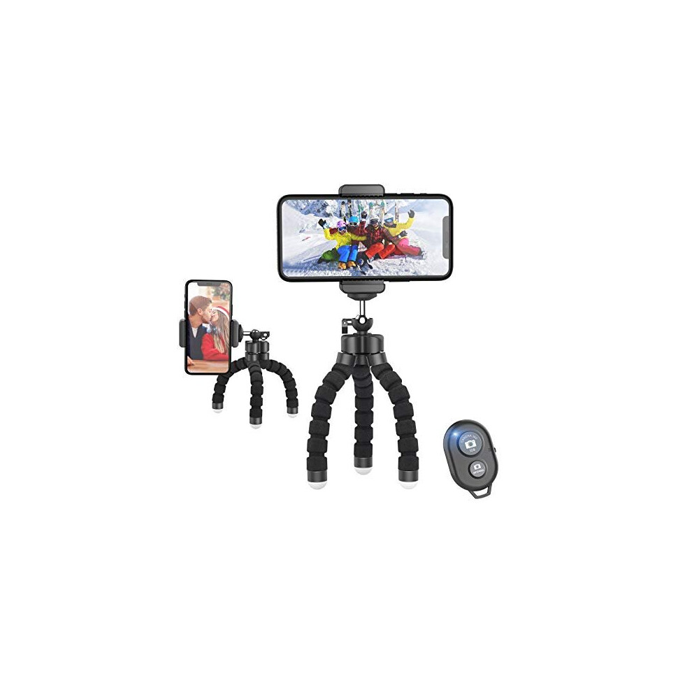 Phone Tripod, Mini Tripod with Bluetooth Control, Portable Mini Tripod, Flexible Octopus Style Camera Mount Desk Travel Outdoor Compatible with iPhone