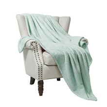 Flannel Throw Blanket, 127x178 CM Soft Sofa Throws, Waffle Fleece Throws for Sofa, Mint Green Blanket