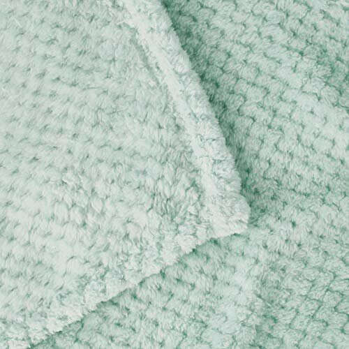 Flannel Throw Blanket, 127x178 CM Soft Sofa Throws, Waffle Fleece Throws for Sofa, Mint Green Blanket 1