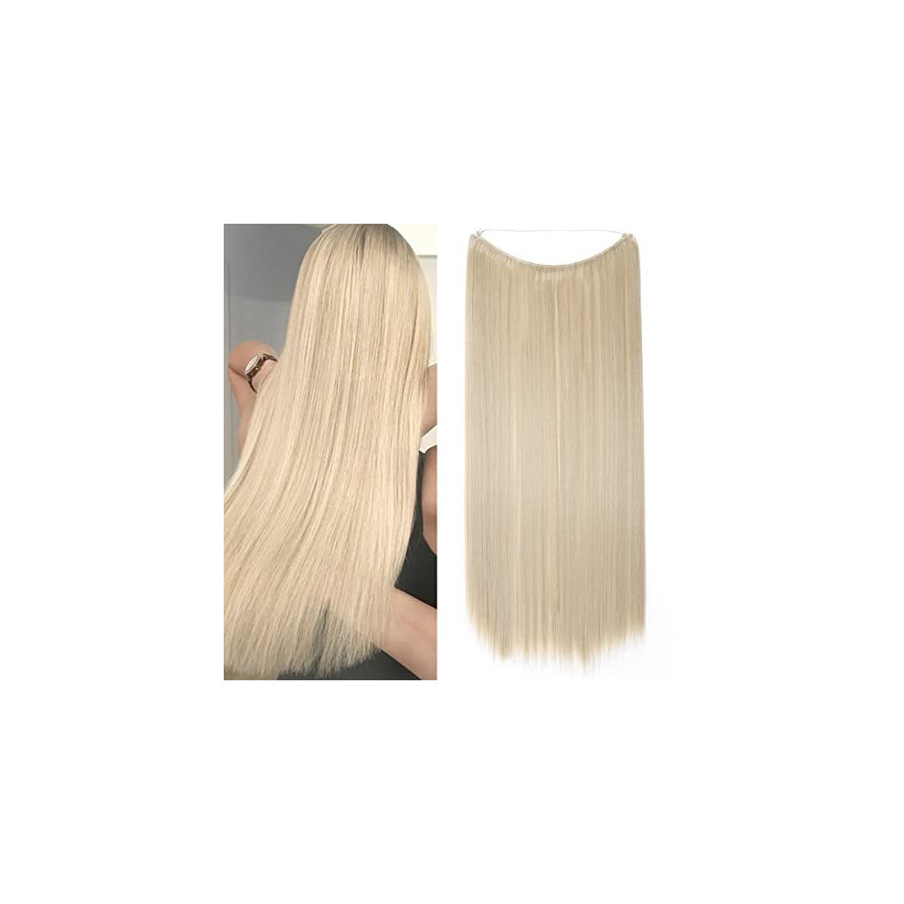 Secret Headband Wire in Natural Hair Extensions Rubber Band Straight Curly Wavy Hairpieces Brown Blonde Ombre for Women 20" Straight - Ash blonde mix