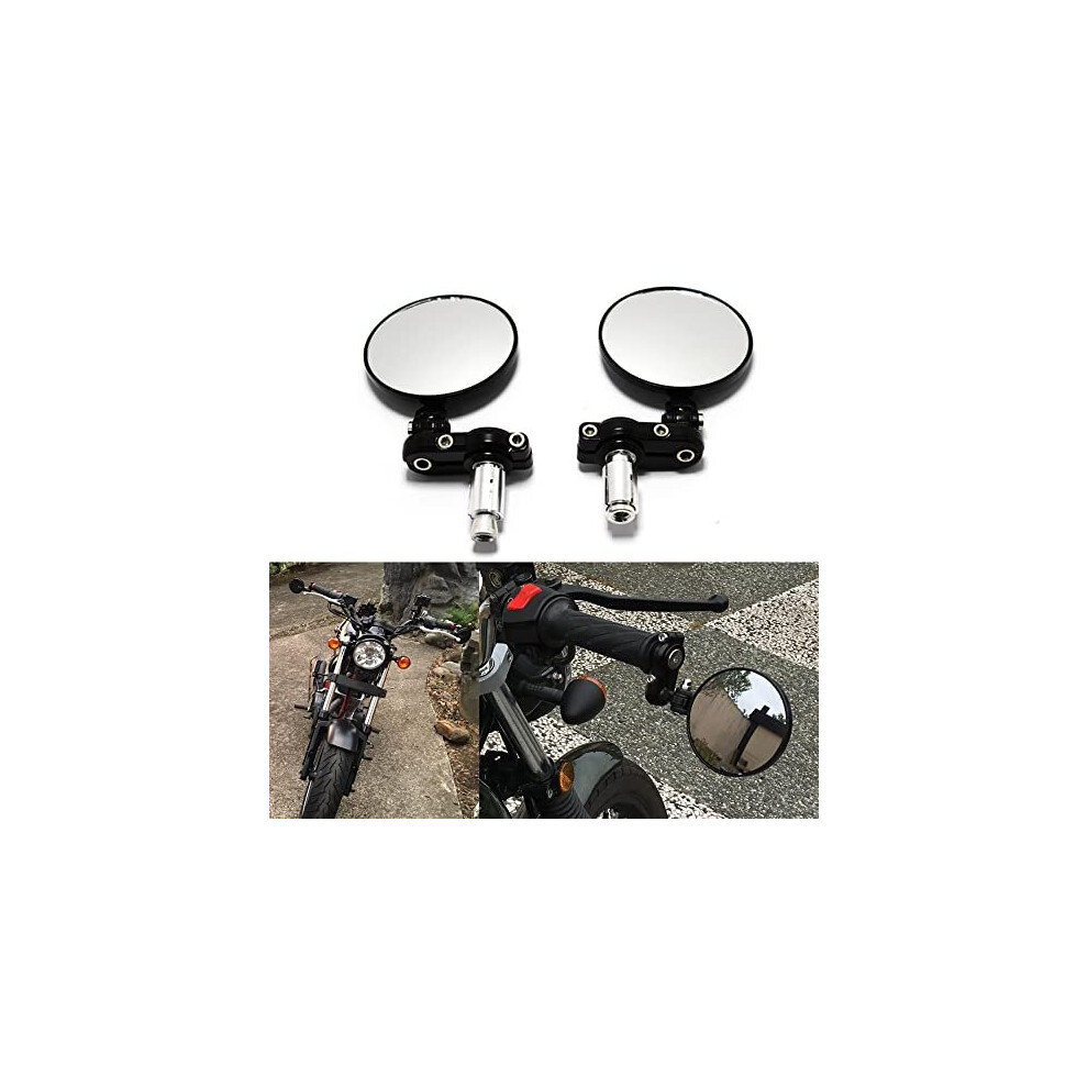 Motorcycle Rear View Side Mirror 7/8" 22Mm Round Bar End Mirrors For Cruiser Scooter Chopper Black 5011145443701