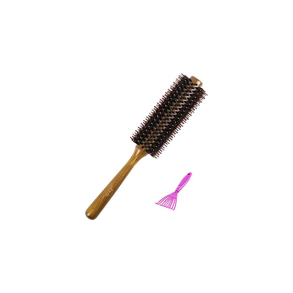Vista Boar Bristle Hairbrush Round Hair Brush Wooden Handle Anti Static Hairbrush For Hair Styling, Drying, Curling