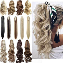 Long Short Claw Ponytail Hair Extension One Piece Cute Clip in on Ponytail Jaw/Claw Synthetic Straight Curly Hairpieces 21" Straight Medium Brown