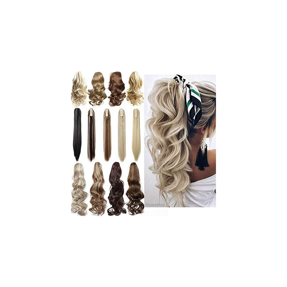 Long Short Claw Ponytail Hair Extension One Piece Cute Clip in on Ponytail Jaw/Claw Synthetic Straight Curly Hairpieces 21" Straight Medium Brown