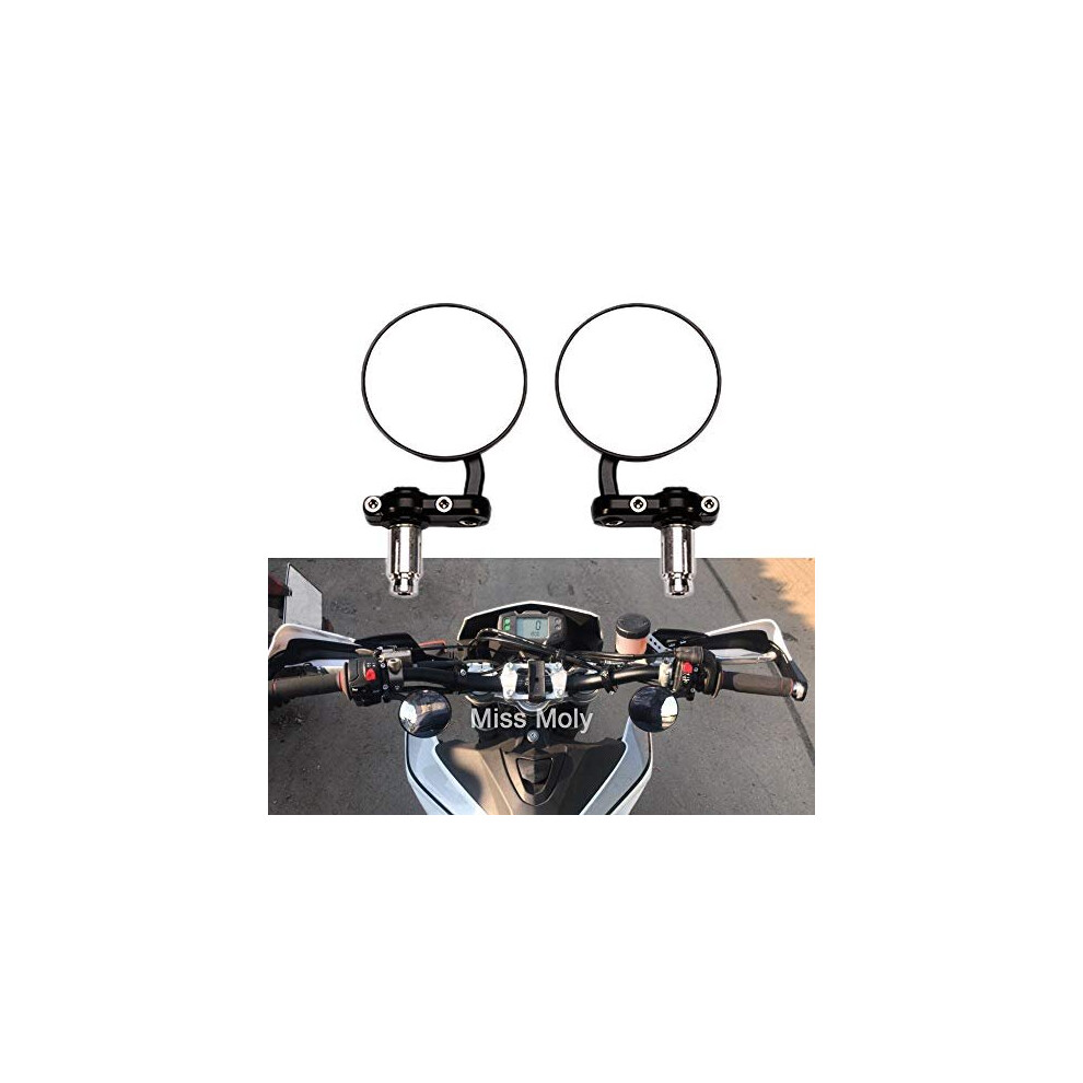 Motorcycle Round Bar End Mirrors Motorcycle Rear View Side Mirror For 7/8" Handlebar Fits Chopper Cruiser(Black) Black 5011145443657