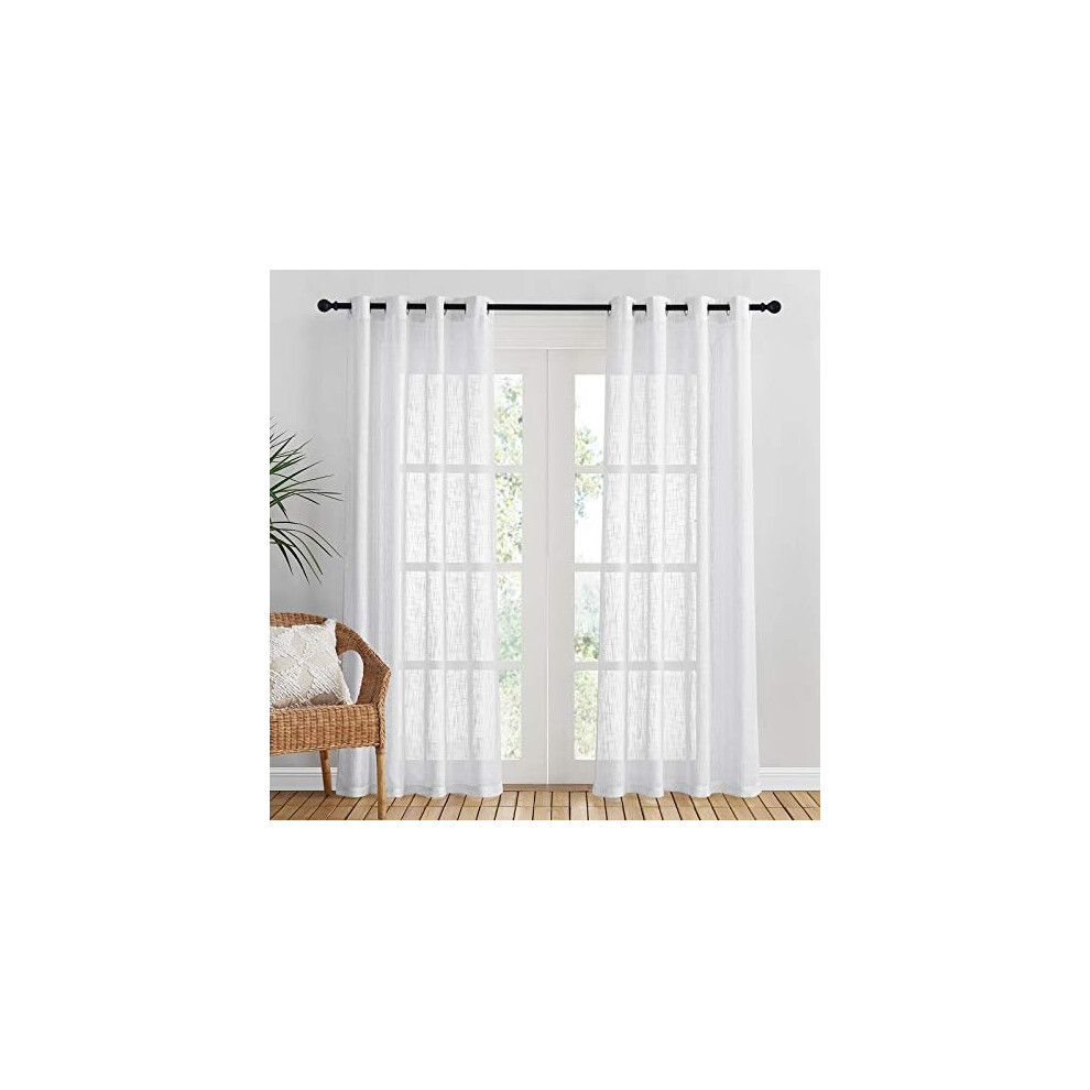 White Voile Curtains for Living Room - 84 Drop Net Curtain Pair Window Treatment Sheer & Drapes Eyelet Top Panels Bedroom/Nursery Room, 2 Panels, 52 x