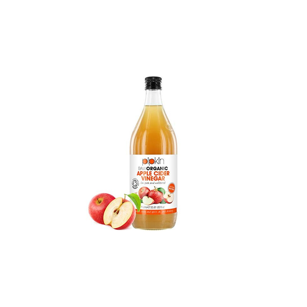 1000ml Raw 100% Organic Apple Cider Vinegar with The Mother, Non-GMO Cloudy ACV Pure Cold Pressed, Unrefined, Unfiltered, Unpasteurized, 5% Acidity,