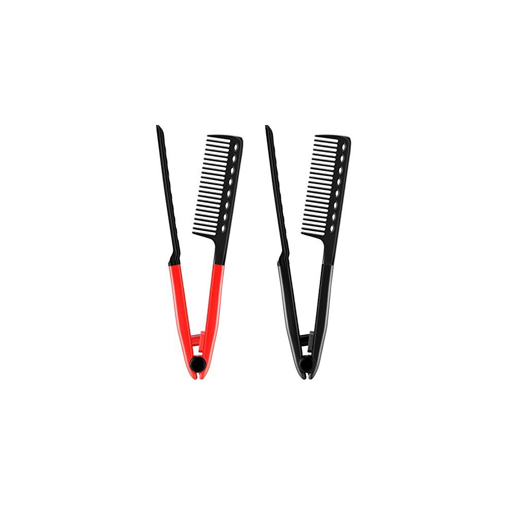 Boao Unisex Black,Red 2 Pieces Flat Comb Straightening Comb Salon Hair Brush Combs Hairdressing Styling Hair Straightener V-Shaped Straight Comb Straightener (Red, Black)