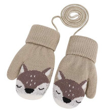 Baby Toddler Cute Fox Winter Warm Knitted Magic Mittens Gloves with Furry Lining Hanging On Neck Mittens for Girls Boys Age 1-3Years