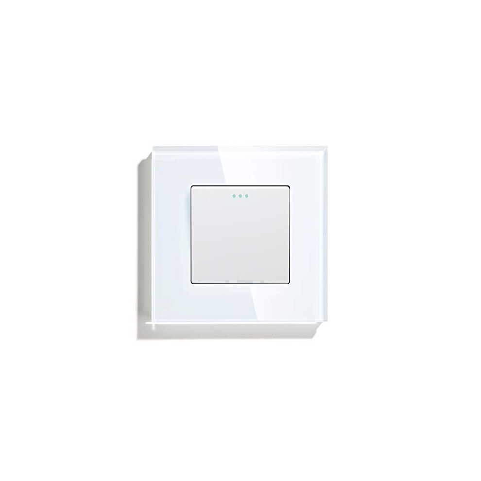 Light Switch 1 Gang 1 Way,Glass Light Switches,Screwless 10A Rocker Tactile Wall Switch,White Crystal Toggle Switch 5011145447358