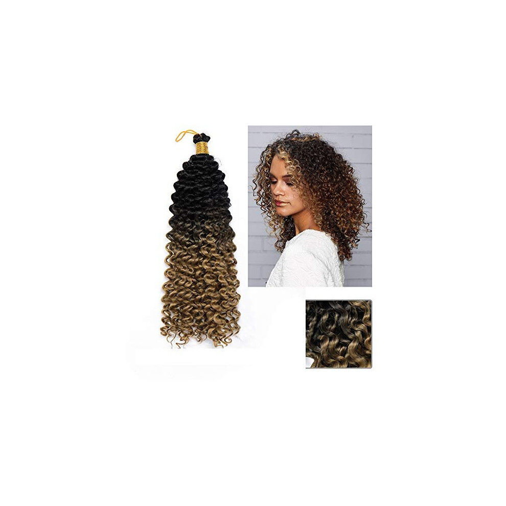 Silk-Co 14 Inch Marlybob Crochet Hair Water Wave - Black To Blond Curly Braids Ombre Braiding Hairpiece Synthetic Hair Extensions