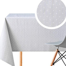 Large Grey With White Polkadot PVC Wipe Clean Tablecloth - 250 x 140 cm - Dotty Polka Dot Design Embossed Thick Rectangular Wipeable Vinyl Plastic