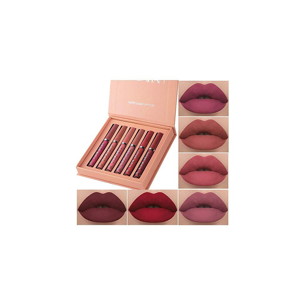 6 Pcs Matte Liquid Lipstick Set Lip Gloss Clear Labiales Makeup Non-Stick Cup Not Fade Nude Waterproof Long Lasting Lip Sticks That Brings Out Natural