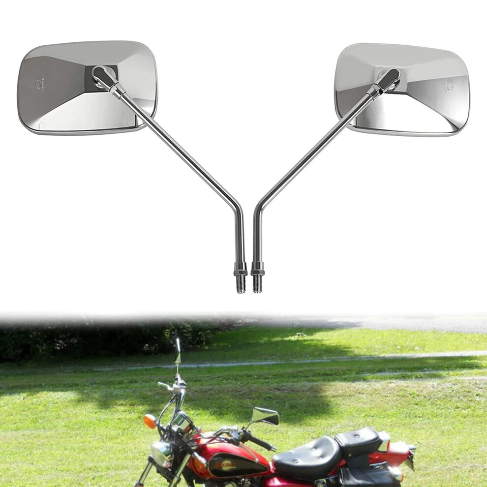 Motorcycle Mirrors Chrome, 10Mm Chrome Motorcycle Handlebar Rear View Side Mirrors For H0nda, Su.zuki, Aprilia And Cruiser Scooter 5011145451430