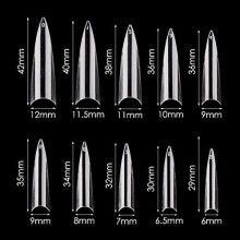 600Pcs Long Stiletto Nail Tips Set, Sharp Ending Fake Nail Art Tips 10 Sizes, Full Cover French Acrylic False Nails Half Tips for DIY Salon Manicure