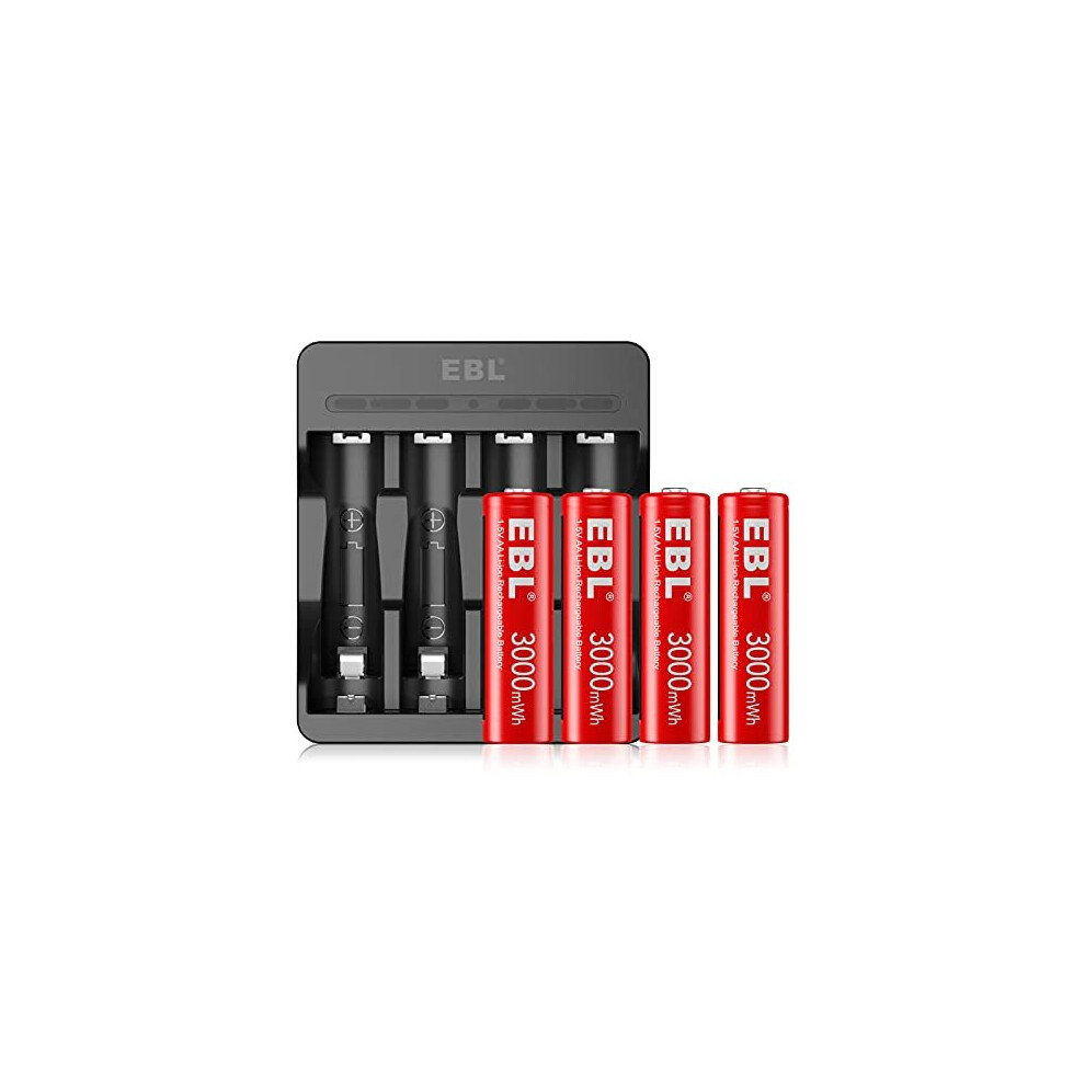 1.5V Rechargeable Lithium AA Batteries with USB Input Battery Charger (M7011), 3000mWh Li-ion AA Batteries Long Lasting Double A Battery