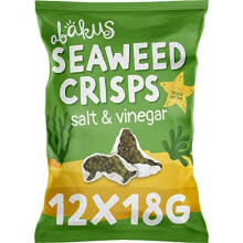 Seaweed Crisps - Salt & Vinegar 12 x 18g, Seaweed Snack, Nori Snack, Vegan, Gluten-Free, Healthy Snack, Source of Iodine