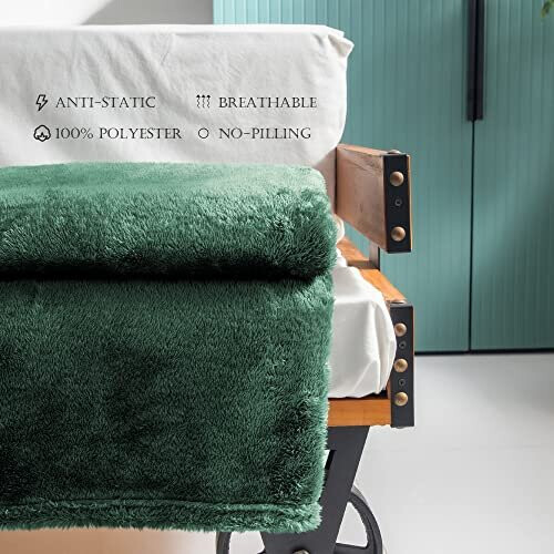 Fuzzy Fleece Throw Blanket, 127x178 CM Sofa Throws, Soft Flannel Throws for Sofa, Forest Green Blanket 2