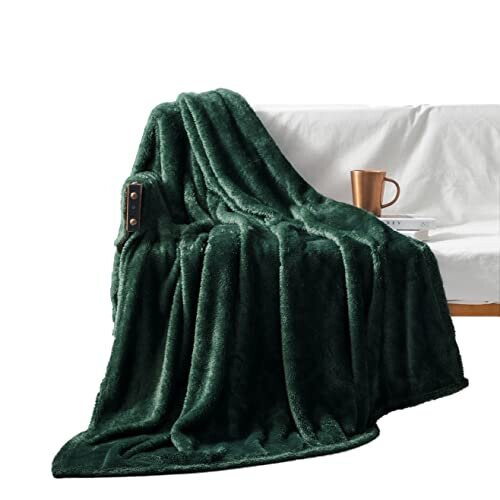 Fuzzy Fleece Throw Blanket, 127x178 CM Sofa Throws, Soft Flannel Throws for Sofa, Forest Green Blanket