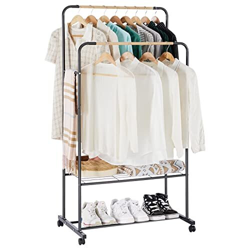 Clothes Rail on Wheels Clothes Rack Double Hanging Rails for Clothes