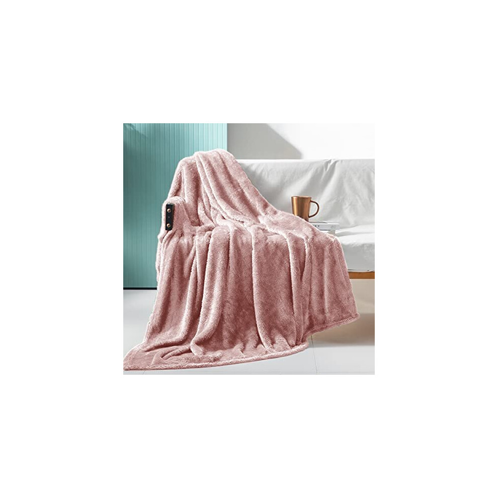 Fuzzy Fleece Throw Blanket, 127x178 CM Sofa Throws, Soft Flannel Throws for Sofa, Dusty Pink Blanket