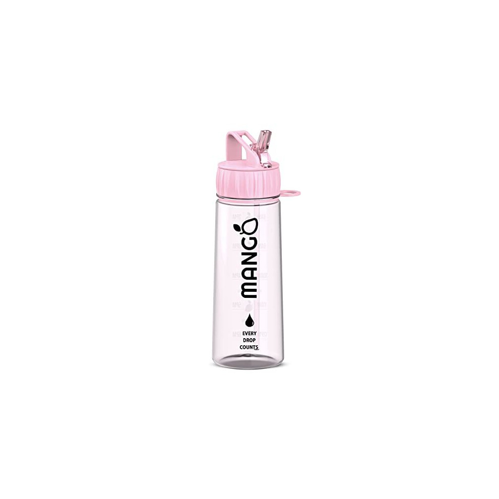 MANGO 600ml Water Bottle With Straw - Motivational Time Markings - BPA Free Sports Kids water Bottles With Flip Nozzle And Leakproof Cap - Perfect for