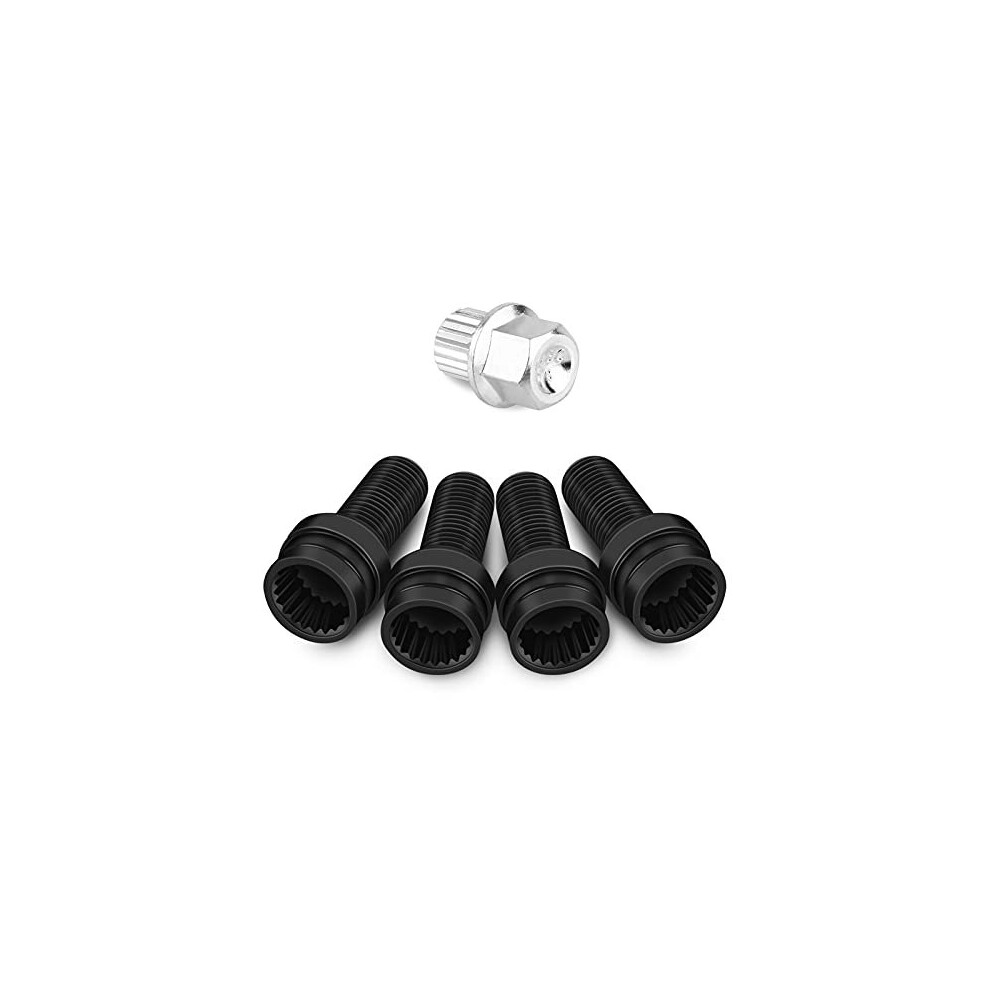 Wheel Bolt Lock, Tire Wheel Lock Anti-Theft Screw Lug Nut Bolt 4Pcs M141.5mm Locking Security Wheel Bolts Nuts Set Steel Wheel Bolt Black 5011145455247