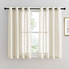 54 Drop Voile Curtains - Linen Look Translucent Net Voile Curtain with Eyelets Light Filter & Privacy Protected for Bedroom, Set of 2, 52 inch Wide by