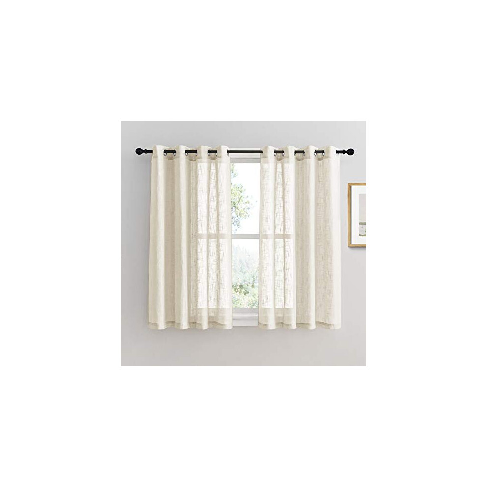 54 Drop Voile Curtains - Linen Look Translucent Net Voile Curtain with Eyelets Light Filter & Privacy Protected for Bedroom, Set of 2, 52 inch Wide by