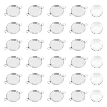 100pcs Stainless Steel Cabochon Connectors Settings Pendant Cabochons Trays 12mm Earring Bezel Trays Flat Round with Double Loop for Bracelets